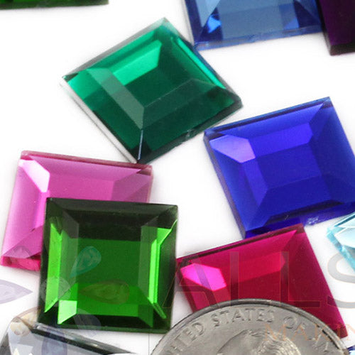 1 inch large 25mm assorted colors square flat back acrylic gems plastic rhinestones for craft gemstones body jewels face skin cabochons embellishments cosplay prop making jewelry making party diy crafts costume making scrapbooking high quality allstarco décor stones larp events film making