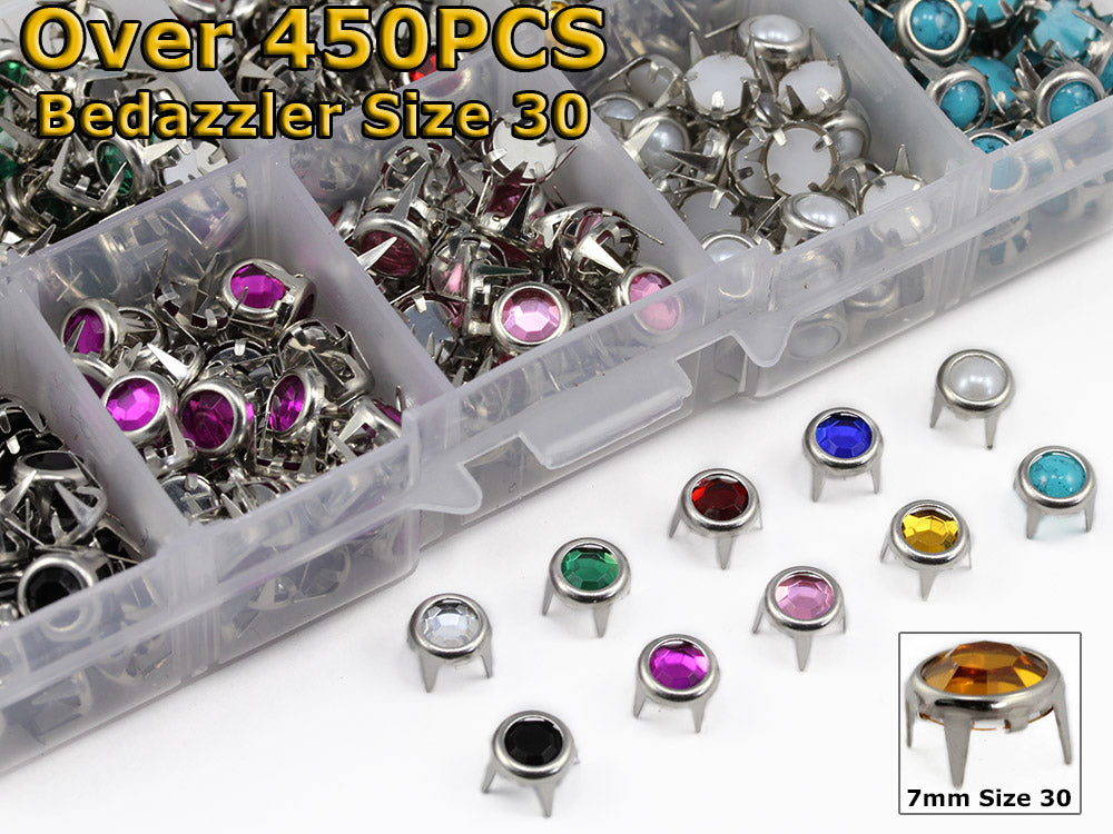 Recambios de tachuelas de diamantes de imitación redondos Bedazzler de 10 colores variados, tamaño 30, más de 450 piezas