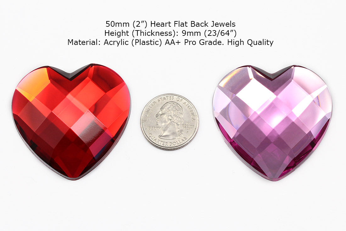 Crystal Clear Extra Large Stick On Heart Gems - 50mm - 1 Piece