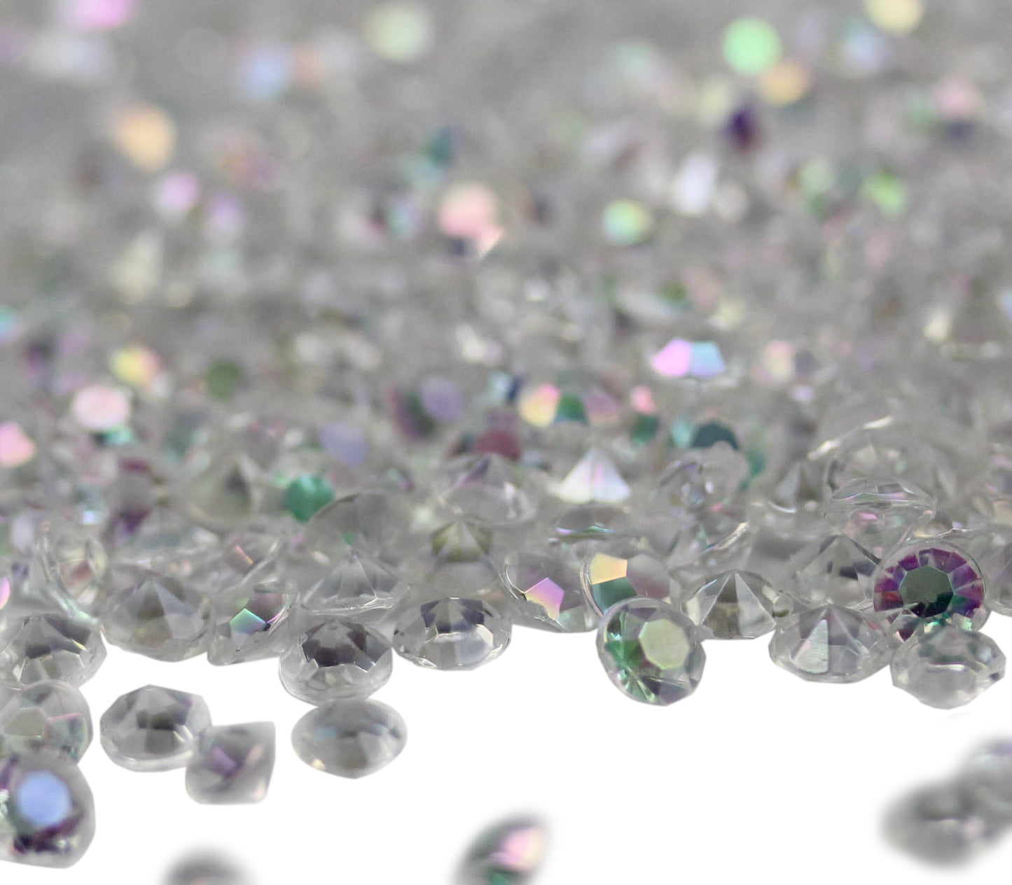 crystal clear ab round acrylic diamonds wedding plastic décor gems confetti table scatter aquarium jewels stones iridescent party stones special occasions bridal showers sparkling decorations vase fillers centerpieces dazzle accent floral arrangements point back gemstones allstarco diy crafts crafting