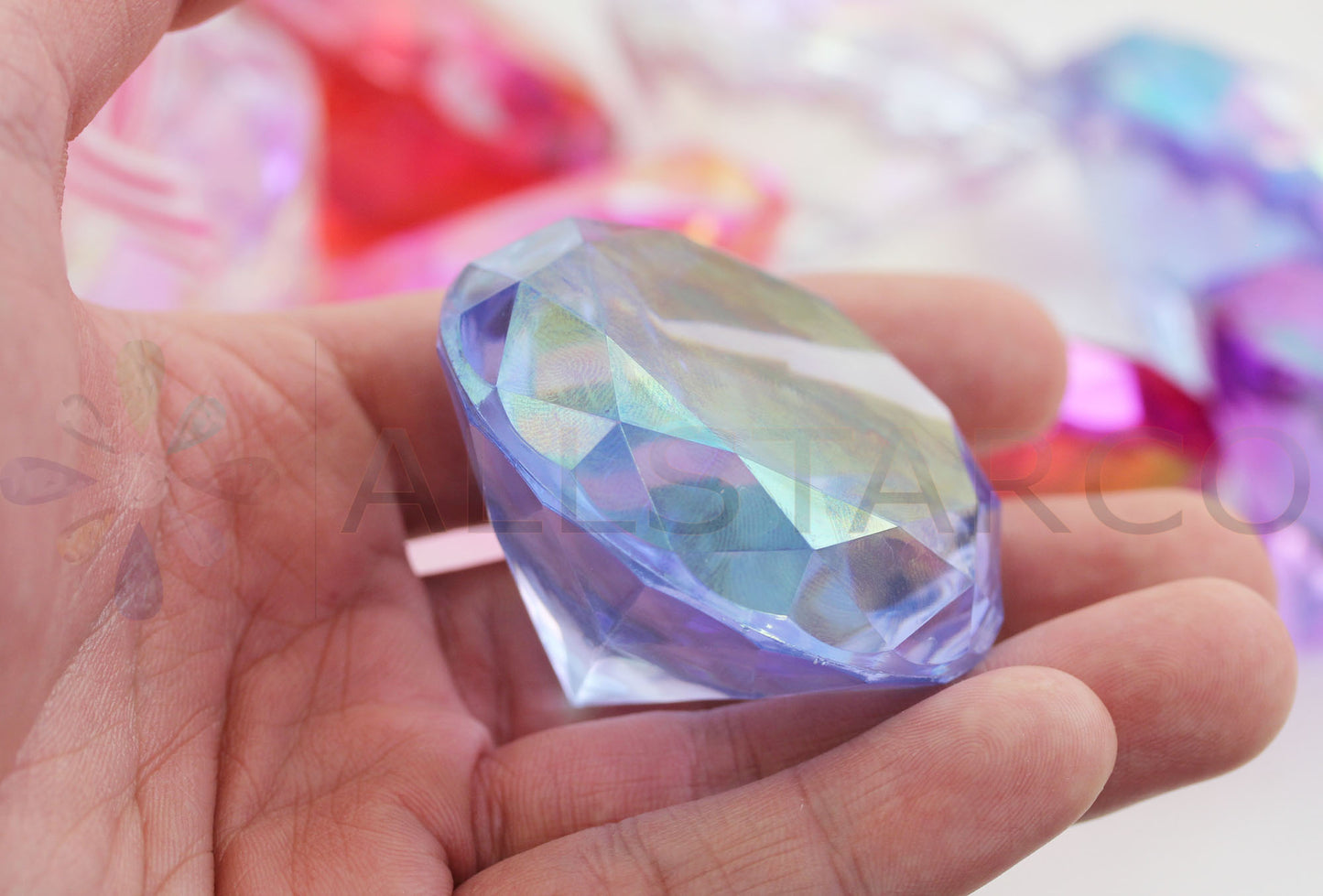round blue ab extra large huge big jumbo acrylic diamonds wedding plastic décor gems confetti table scatter aquarium jewels stones iridescent party stones special occasions bridal showers sparkling decorations vase fillers centerpieces dazzle accent floral arrangements point back gemstones allstarco diy crafts crafting