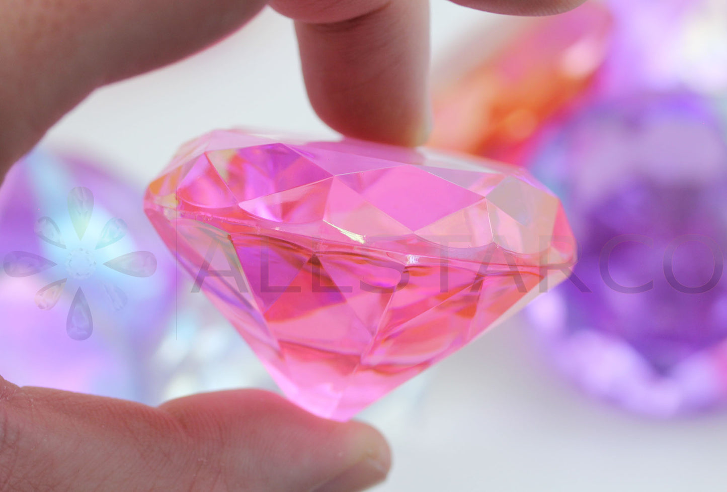 round pink rose ab extra large huge big jumbo acrylic diamonds wedding plastic décor gems confetti table scatter aquarium jewels stones iridescent party stones special occasions bridal showers sparkling decorations vase fillers centerpieces dazzle accent floral arrangements point back gemstones allstarco diy crafts crafting