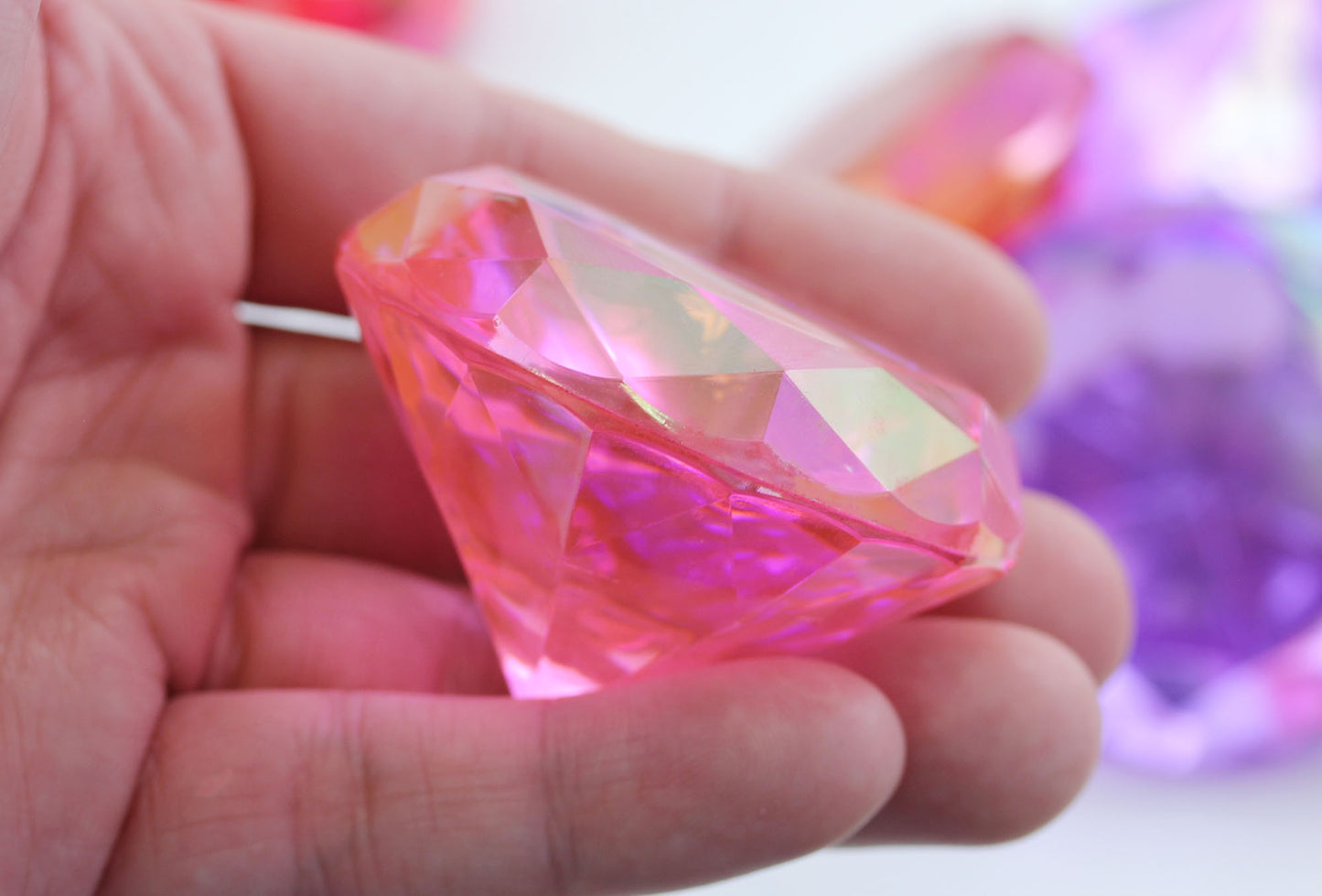 round pink rose ab extra large huge big jumbo acrylic diamonds wedding plastic décor gems confetti table scatter aquarium jewels stones iridescent party stones special occasions bridal showers sparkling decorations vase fillers centerpieces dazzle accent floral arrangements point back gemstones allstarco diy crafts crafting
