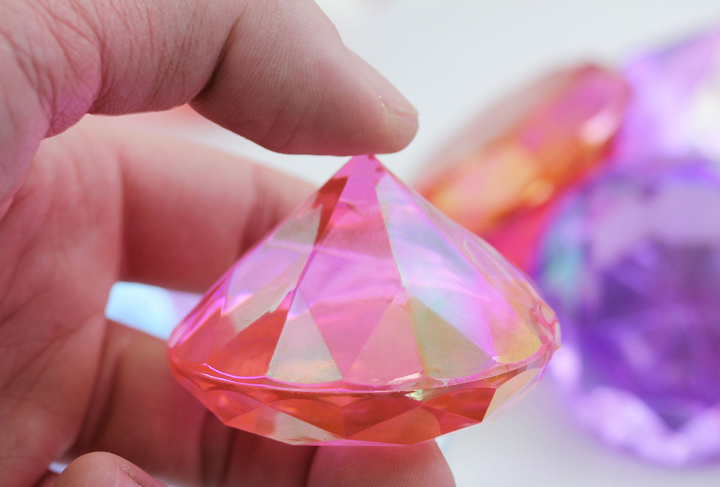 round pink rose ab extra large huge big jumbo acrylic diamonds wedding plastic décor gems confetti table scatter aquarium jewels stones iridescent party stones special occasions bridal showers sparkling decorations vase fillers centerpieces dazzle accent floral arrangements point back gemstones allstarco diy crafts crafting