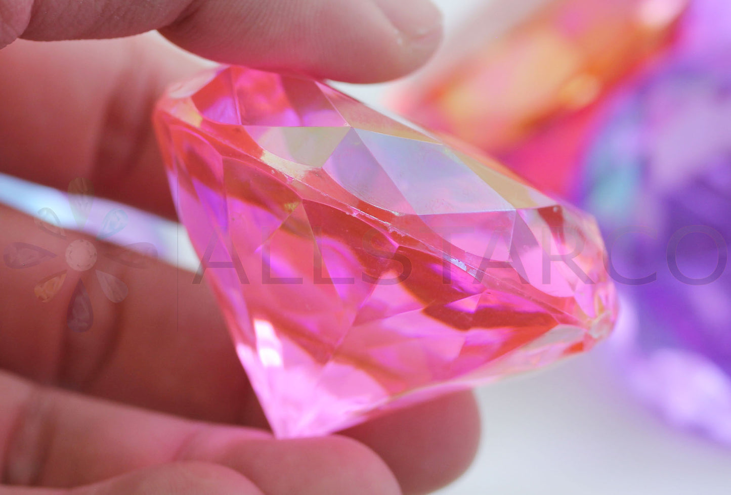 round pink rose ab extra large huge big jumbo acrylic diamonds wedding plastic décor gems confetti table scatter aquarium jewels stones iridescent party stones special occasions bridal showers sparkling decorations vase fillers centerpieces dazzle accent floral arrangements point back gemstones allstarco diy crafts crafting