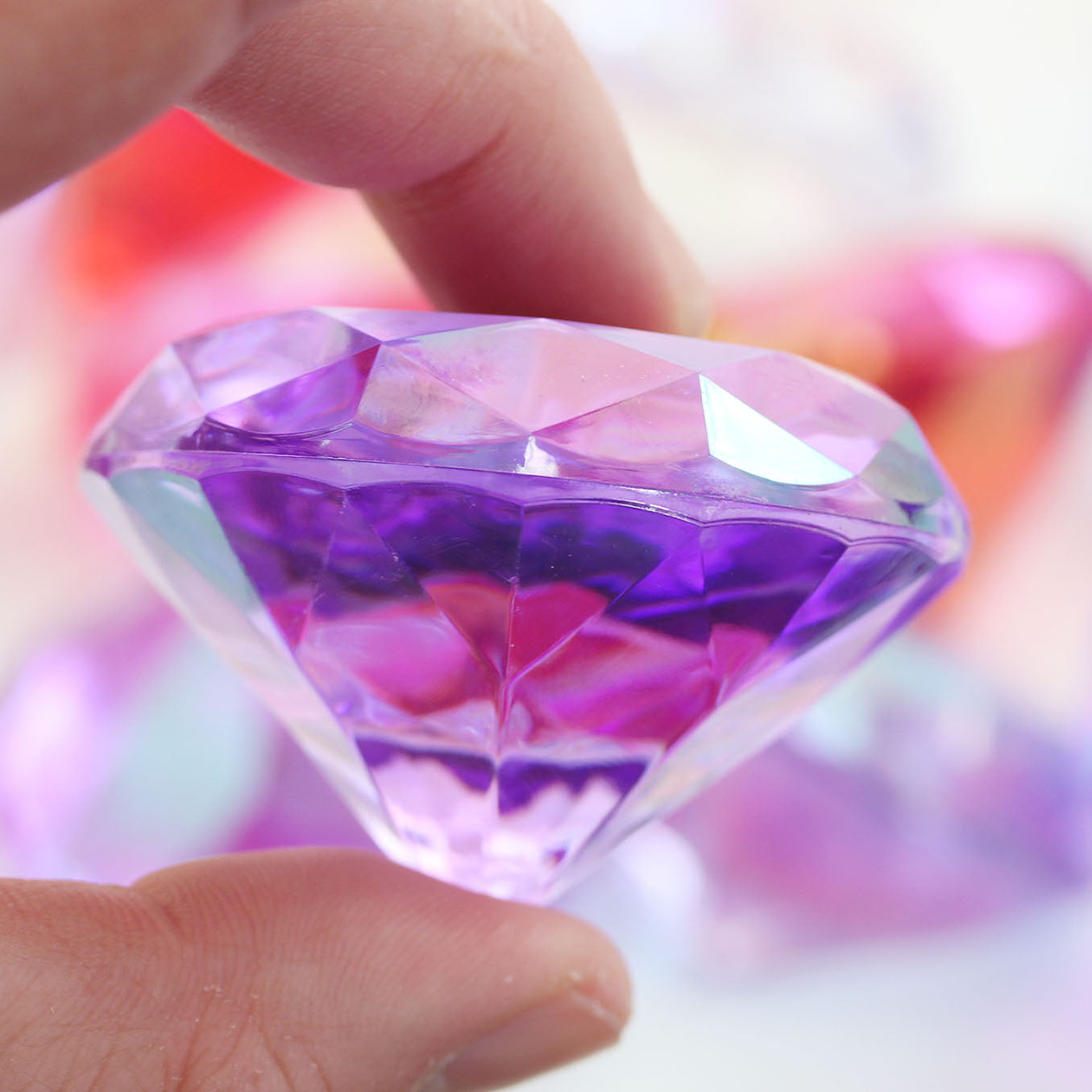 round purple violet ab extra large huge big jumbo acrylic diamonds wedding plastic décor gems confetti table scatter aquarium jewels stones iridescent party stones special occasions bridal showers sparkling decorations vase fillers centerpieces dazzle accent floral arrangements point back gemstones allstarco diy crafts crafting