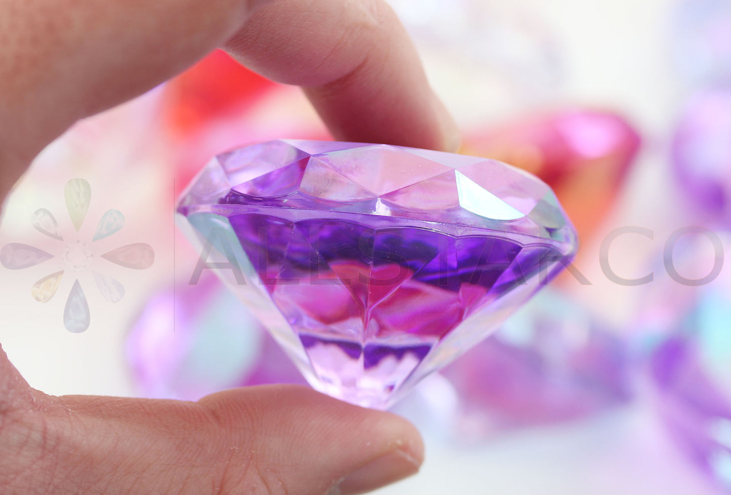 round purple violet ab extra large huge big jumbo acrylic diamonds wedding plastic décor gems confetti table scatter aquarium jewels stones iridescent party stones special occasions bridal showers sparkling decorations vase fillers centerpieces dazzle accent floral arrangements point back gemstones allstarco diy crafts crafting