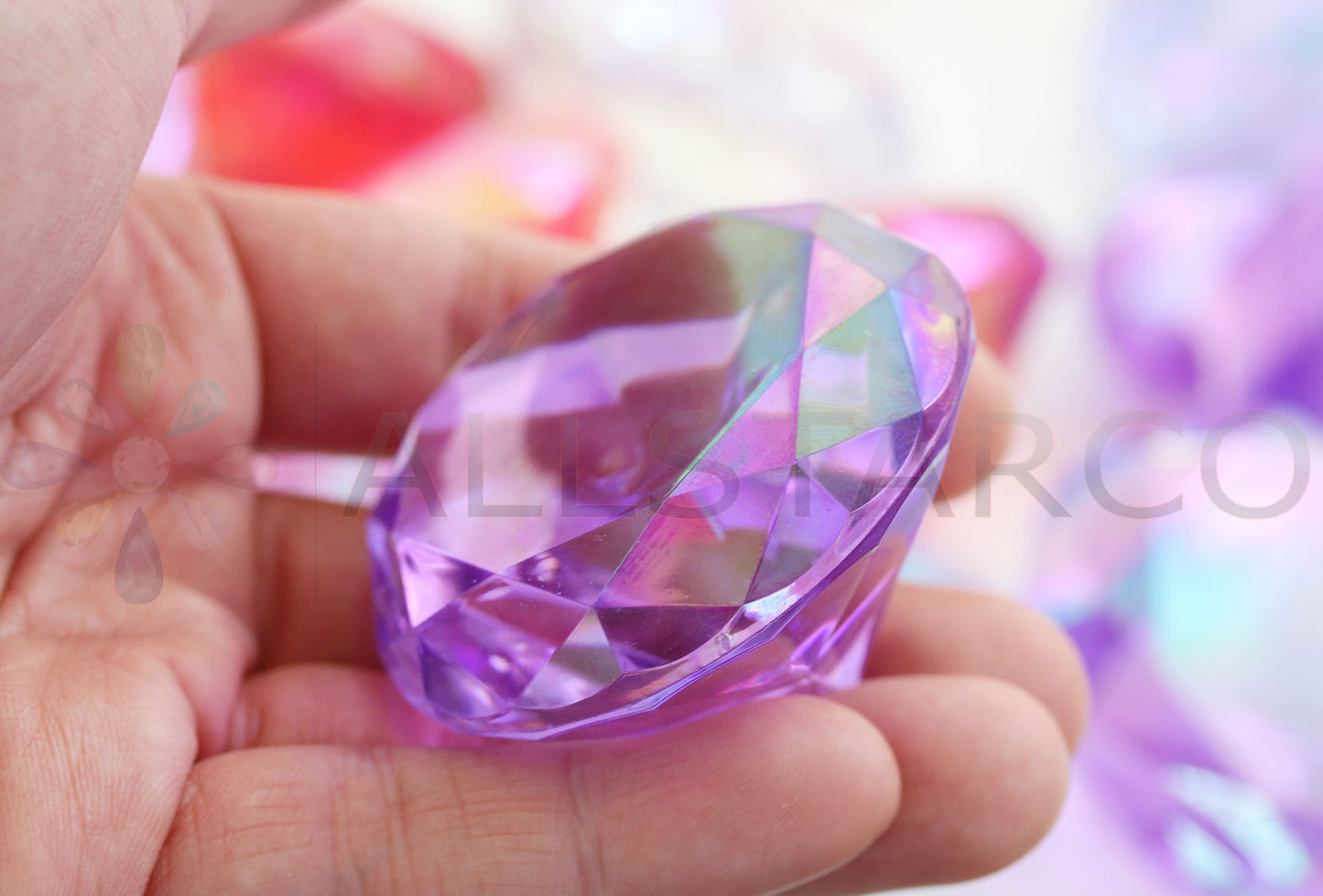 round purple violet ab extra large huge big jumbo acrylic diamonds wedding plastic décor gems confetti table scatter aquarium jewels stones iridescent party stones special occasions bridal showers sparkling decorations vase fillers centerpieces dazzle accent floral arrangements point back gemstones allstarco diy crafts crafting