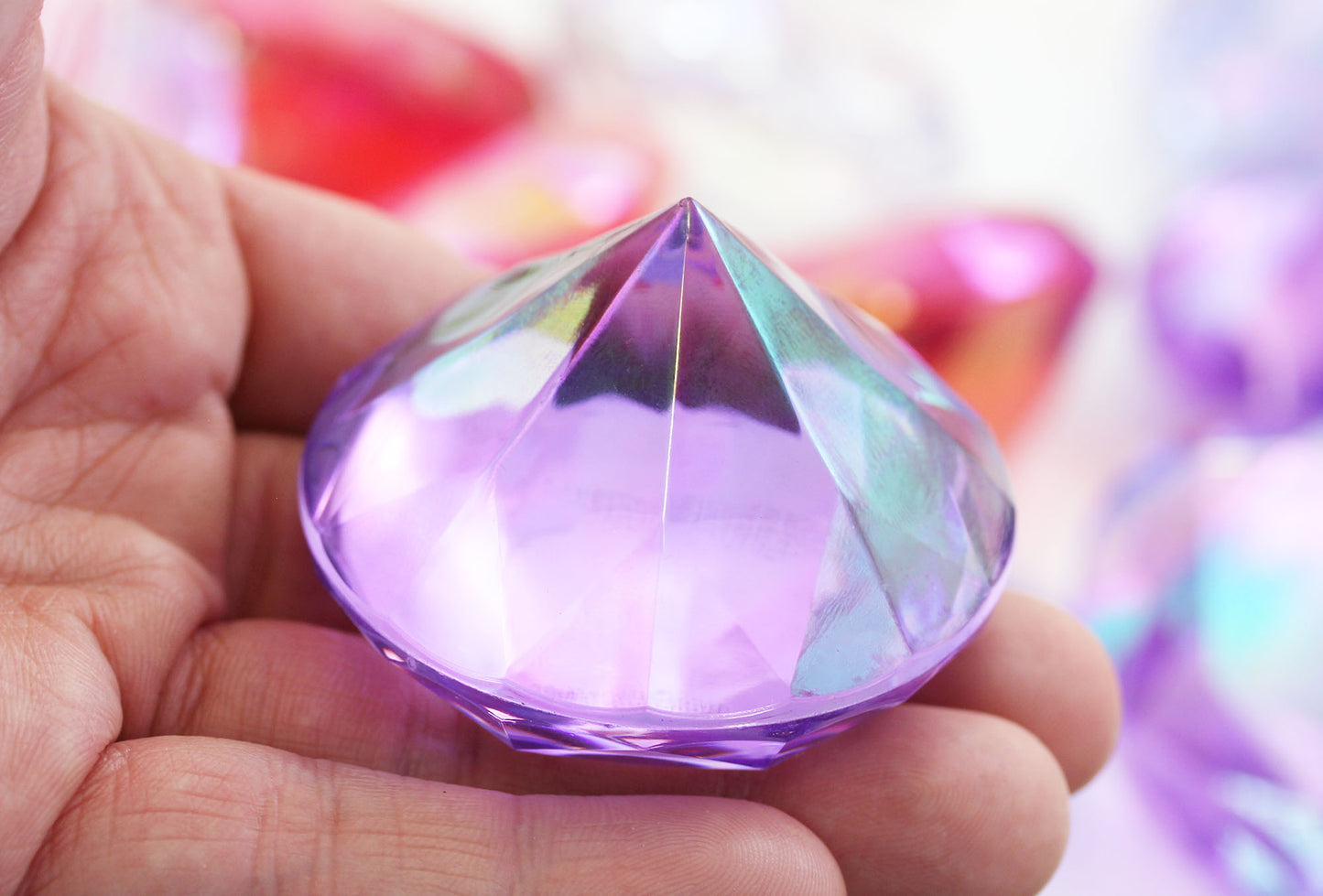 round purple violet ab extra large huge big jumbo acrylic diamonds wedding plastic décor gems confetti table scatter aquarium jewels stones iridescent party stones special occasions bridal showers sparkling decorations vase fillers centerpieces dazzle accent floral arrangements point back gemstones allstarco diy crafts crafting