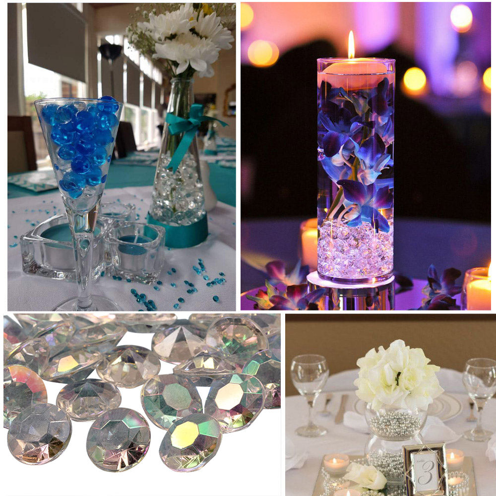 diy craft ideas acrylic diamonds wedding décor plastic gems confetti table scatter aquarium jewels stones iridescent party stones special occasions bridal showers sparkling decorations vase fillers centerpieces dazzle accent floral arrangements point back gemstones allstarco