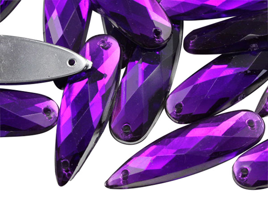 Gemas alargadas de amatista morada para coser en forma de lágrima (28 x 8 mm), 30 unidades