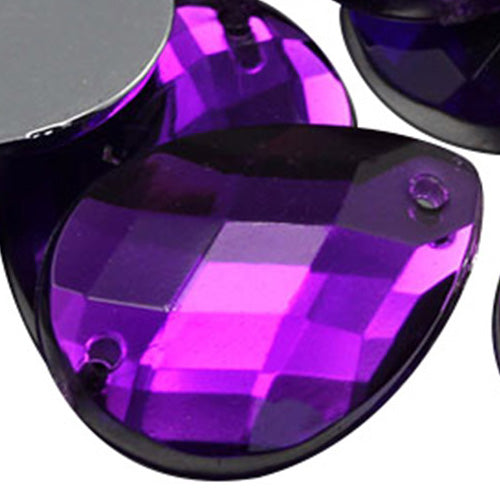 Purple Amethyst Teardrop Sew On Gems - 18x13mm - 50 Pieces