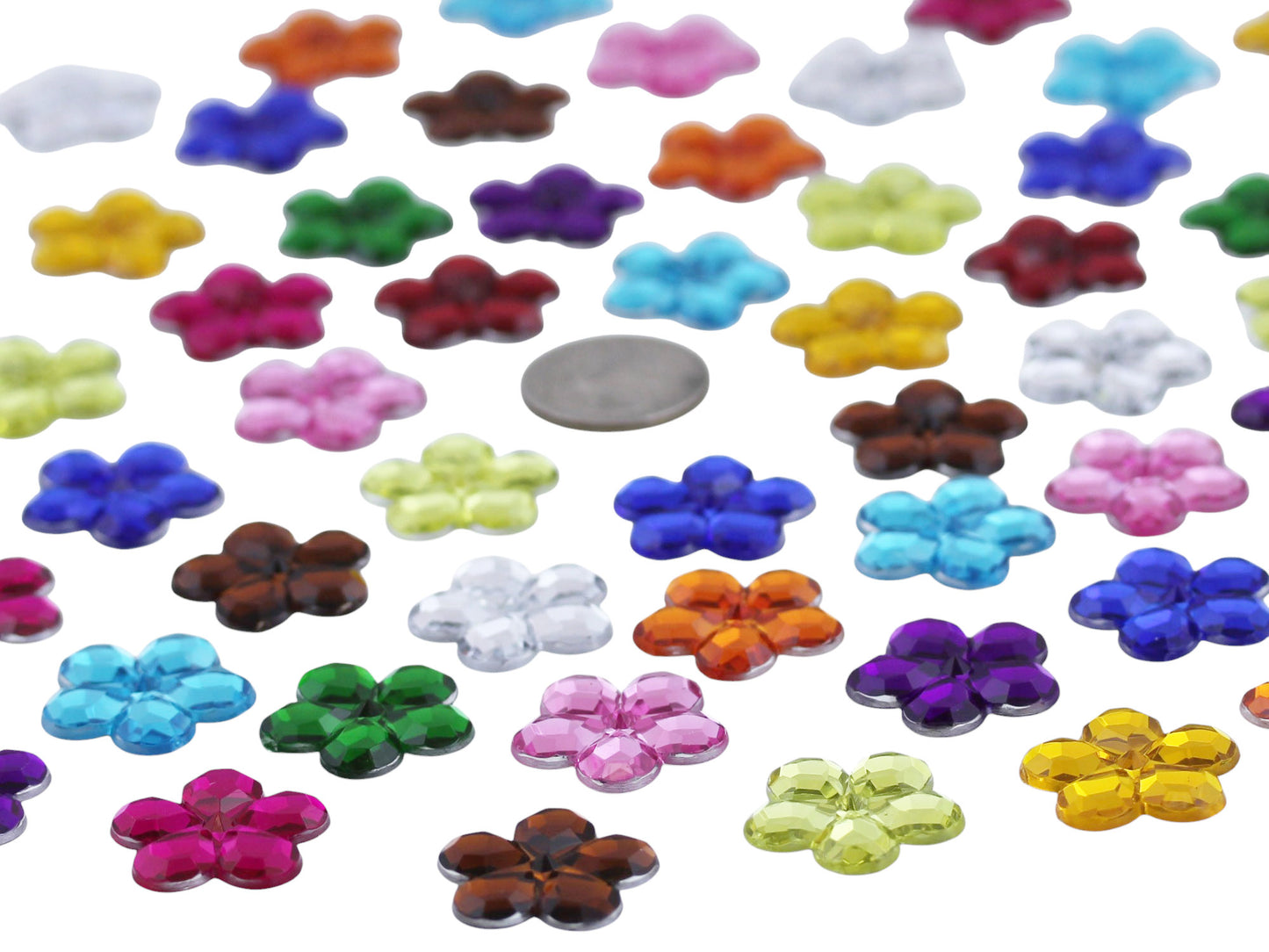 Assorted Colors Flat Back Flower Gems