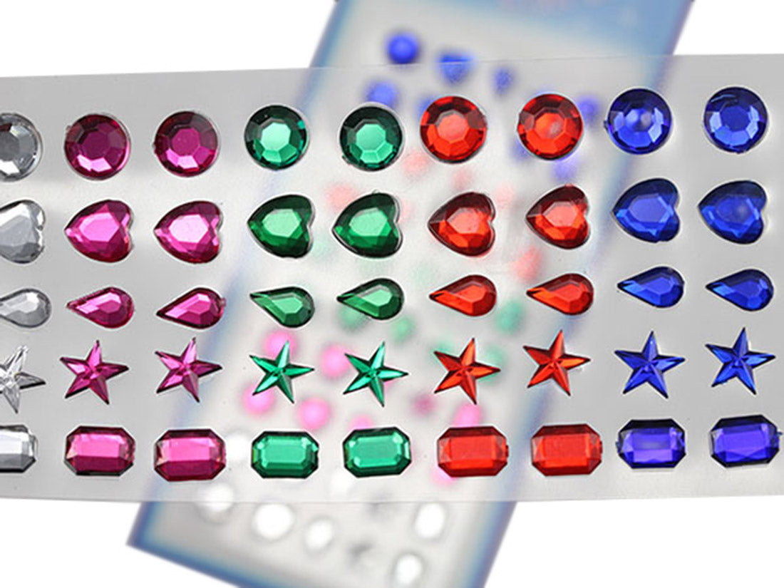 assorted shapes colors heart round octagon teardrop star sticky rhinestones stick on gems self adhesive jewels lead free face stones party cosplay face gemstones rhinestones card making invitations body jewels skin phone craft embellishments with glue sparkle crafting scrapbooking diy peel and stick halloween birthday wedding shinny allstarco plastic sticky back jewels stickon stick-on rave jewels diy flat back