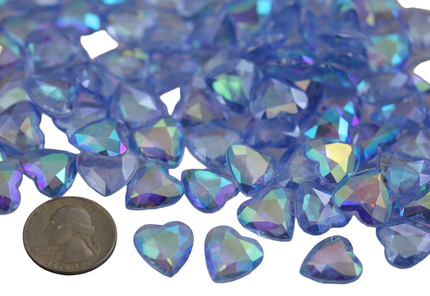 blue ab heart acrylic diamonds wedding plastic décor gems confetti table scatter aquarium jewels stones iridescent party stones special occasions bridal showers sparkling decorations vase fillers centerpieces dazzle accent floral arrangements point back gemstones allstarco diy crafts crafting
