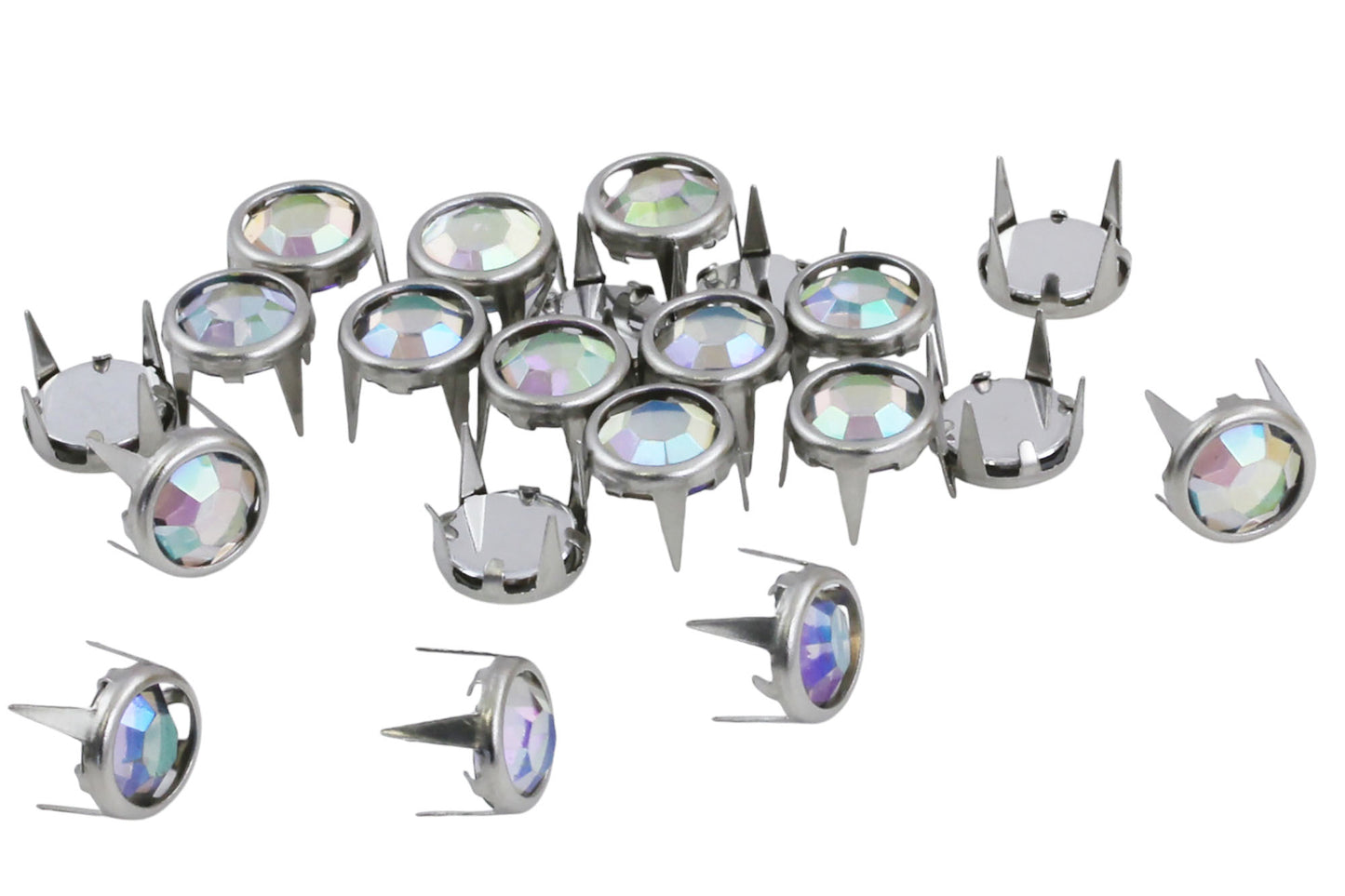 crystal ab iridescent bedazzler rhinestones gemagic studs in silver settings bedazzle for garment embellishments elvis costume making diy craft clothing jeans tees denim with prongs 4 legs