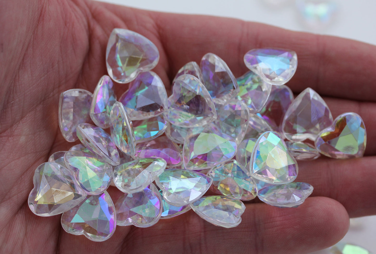 crystal clear ab heart acrylic diamonds wedding plastic décor gems confetti table scatter aquarium jewels stones iridescent party stones special occasions bridal showers sparkling decorations vase fillers centerpieces dazzle accent floral arrangements point back gemstones allstarco diy crafts crafting