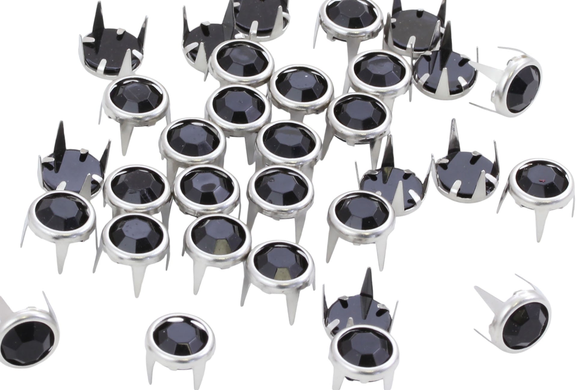 jet black bedazzler rhinestones gemagic studs in silver settings bedazzle for garment embellishments elvis costume making diy craft clothing jeans tees denim with prongs 4 legs