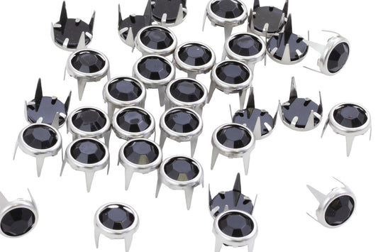 jet black bedazzler rhinestones gemagic studs in silver settings bedazzle for garment embellishments elvis costume making diy craft clothing jeans tees denim with prongs 4 legs