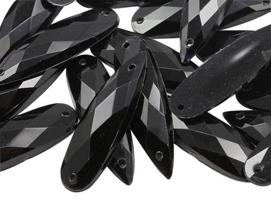 Tiefschwarze längliche Tropfenstickerei zum Aufnähen - 28x8mm - 30 Stück