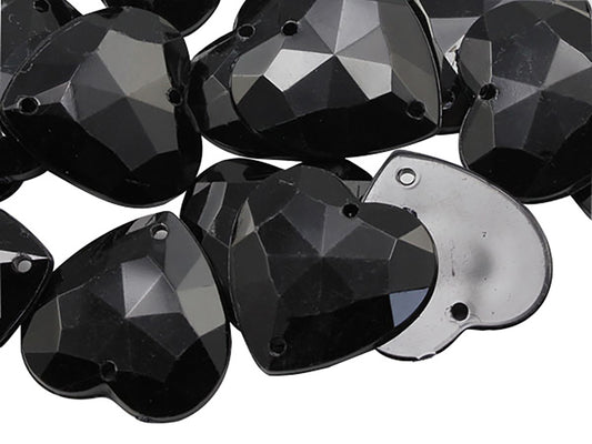 jet black heart valetine's day love flat back sew on sewing beads craft gems plastic rhinestones acrylic gemstones jewels with holes for clothing embellishments costume making cosplay diy garment prop making dress jewels for fabric crystals allstarco