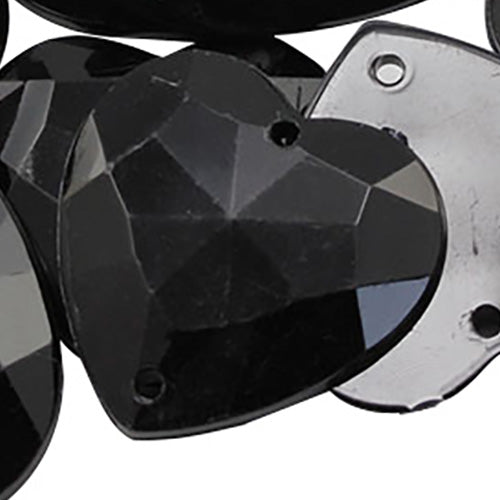 jet black heart valetine's day love flat back sew on sewing beads craft gems plastic rhinestones acrylic gemstones jewels with holes for clothing embellishments costume making cosplay diy garment prop making dress jewels for fabric crystals allstarco