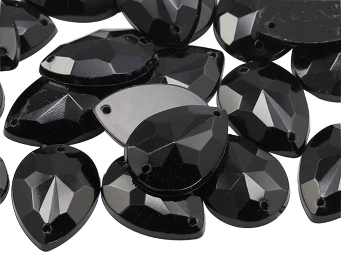 Gemas para coser en forma de lágrima de color negro azabache: 18 x 13 mm, 50 piezas