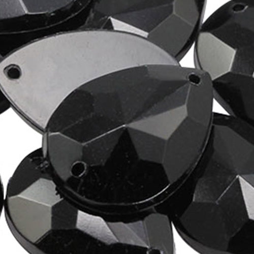 Gemas para coser en forma de lágrima de color negro azabache: 18 x 13 mm, 50 piezas
