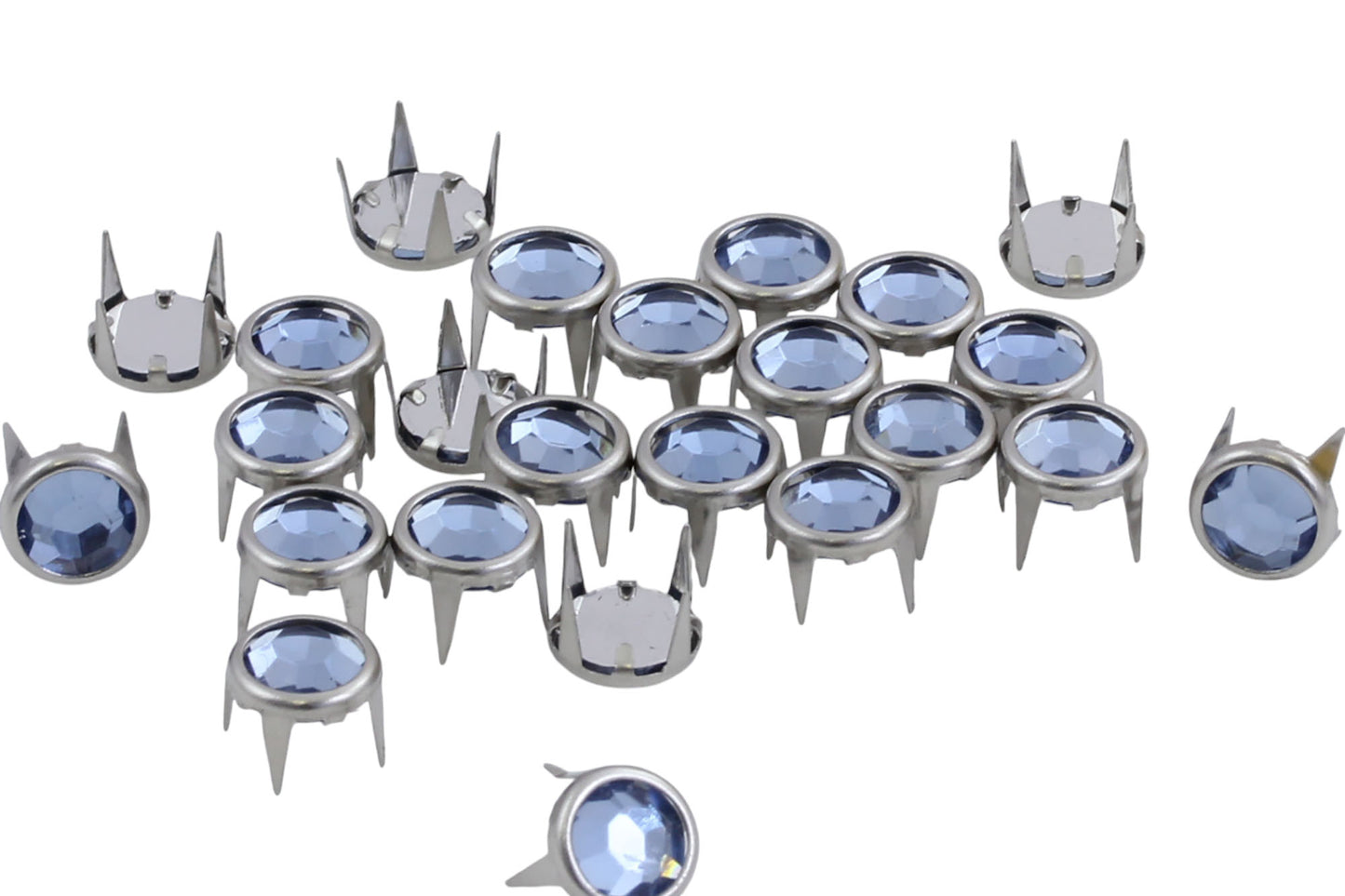 blue light sapphire bedazzler rhinestones gemagic studs in silver settings bedazzle for garment embellishments elvis costume making diy craft clothing jeans tees denim with prongs 4 legs