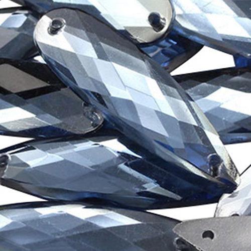 Gemas para coser en forma de lágrima alargada de zafiro azul claro (28 x 8 mm), 30 unidades