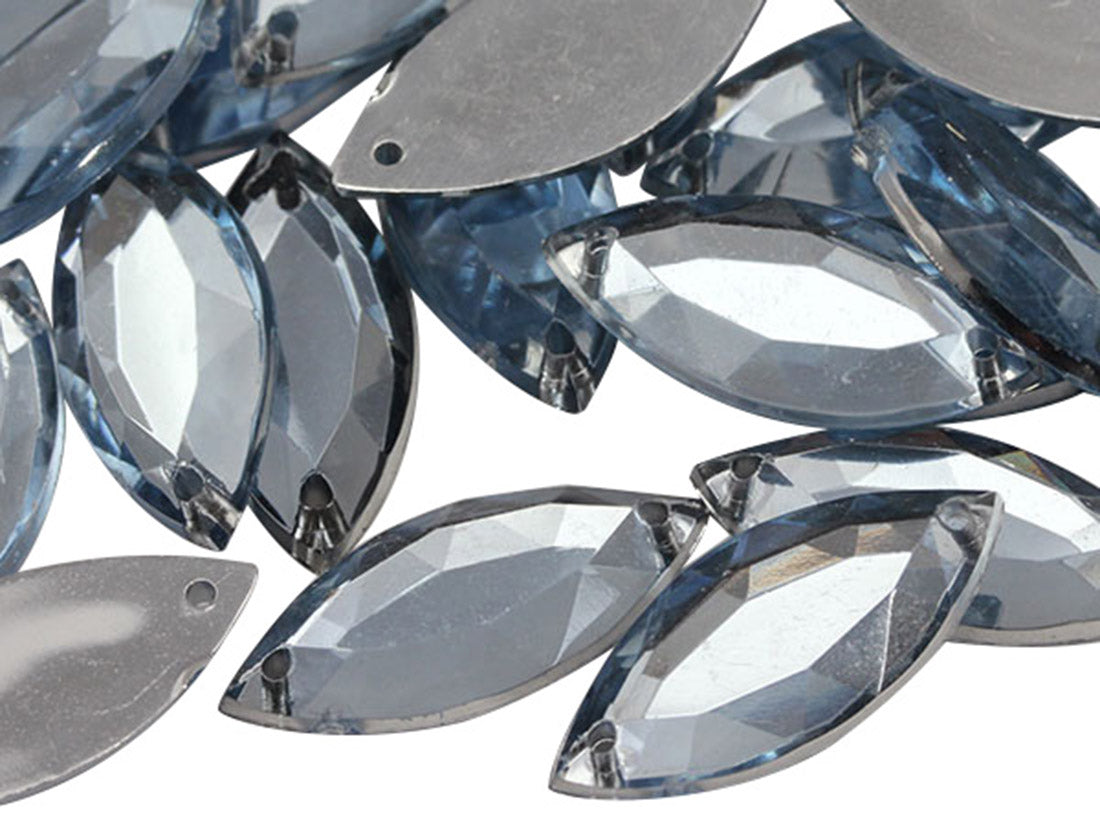 Light Blue Sapphire Navette Acrylic Sew-On Gems 20x9mm Subtle