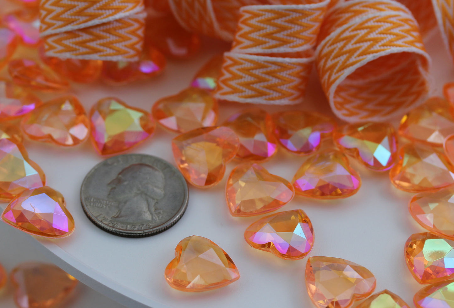 orange peach champaign ab heart acrylic diamonds wedding plastic décor gems confetti table scatter aquarium jewels stones iridescent party stones special occasions bridal showers sparkling decorations vase fillers centerpieces dazzle accent floral arrangements point back gemstones allstarco diy crafts crafting