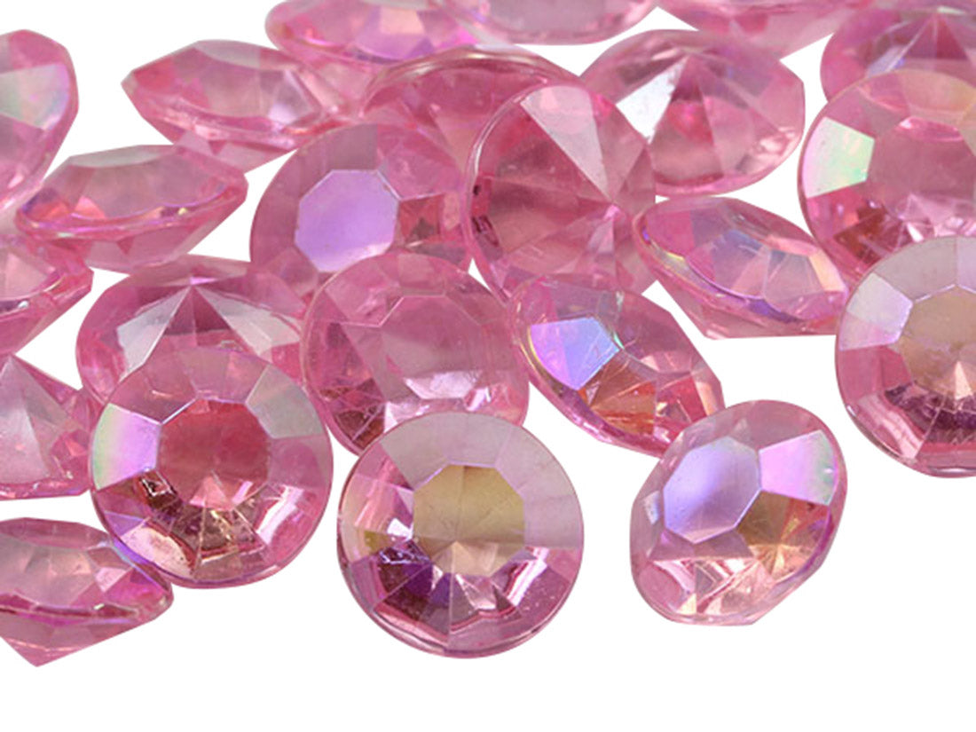 pink rose ab round acrylic diamonds wedding plastic décor gems confetti table scatter aquarium jewels stones iridescent party stones special occasions bridal showers sparkling decorations vase fillers centerpieces dazzle accent floral arrangements point back gemstones allstarco diy crafts crafting
