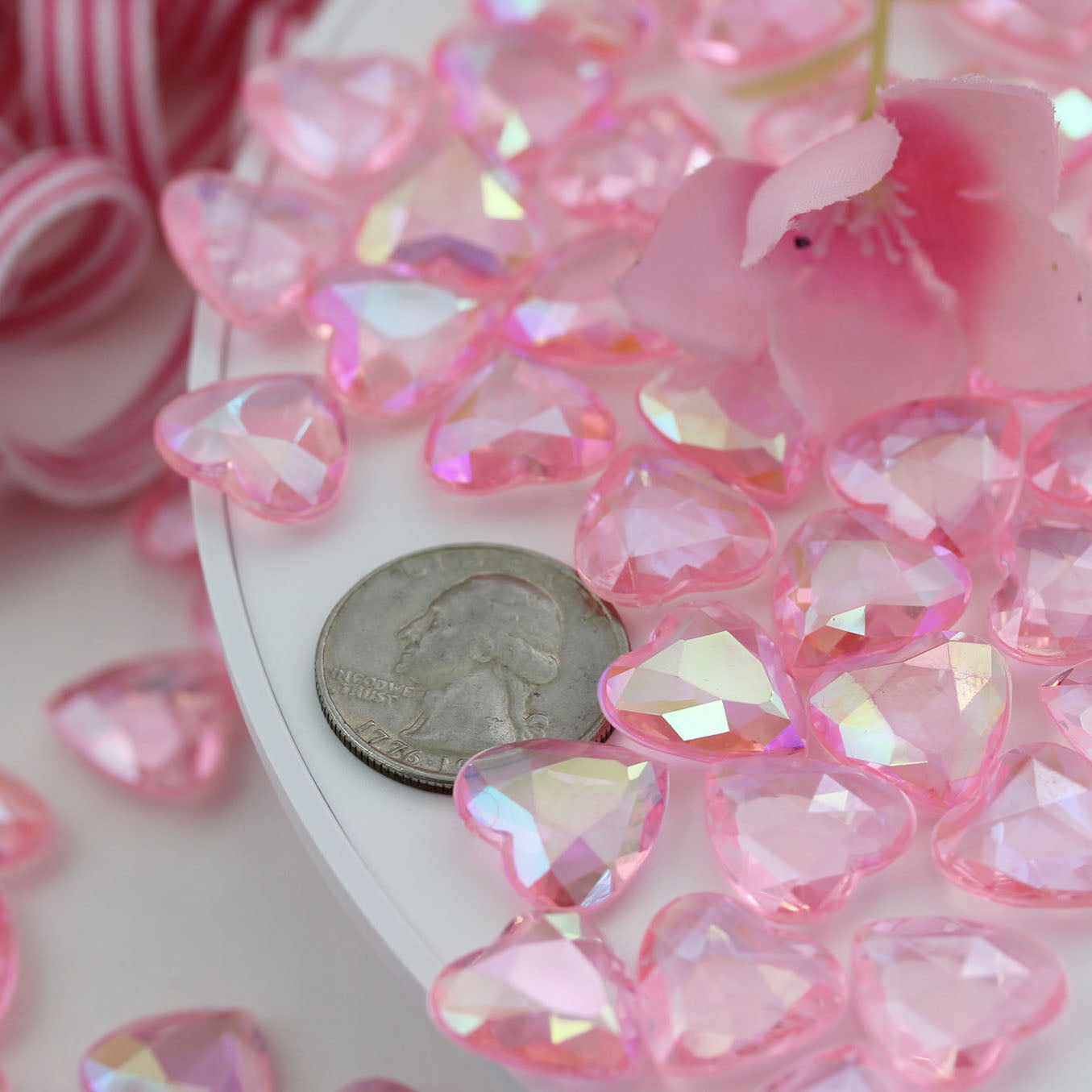 pink rose ab heart acrylic diamonds wedding plastic décor gems confetti table scatter aquarium jewels stones iridescent party stones special occasions bridal showers sparkling decorations vase fillers centerpieces dazzle accent floral arrangements point back gemstones allstarco diy crafts crafting
