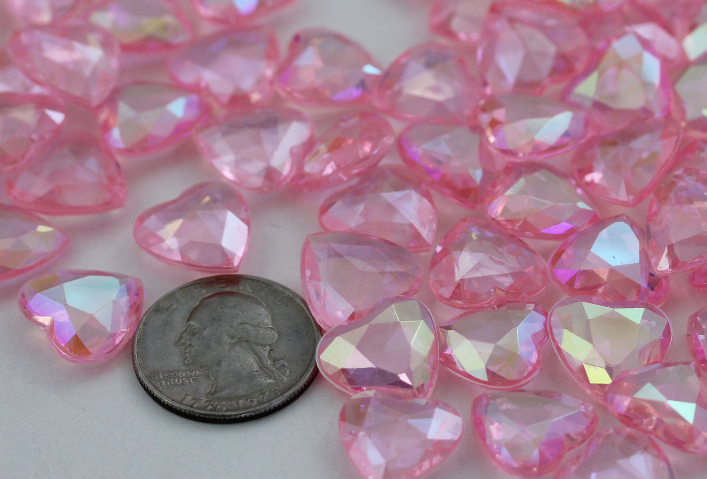 pink rose ab heart acrylic diamonds wedding plastic décor gems confetti table scatter aquarium jewels stones iridescent party stones special occasions bridal showers sparkling decorations vase fillers centerpieces dazzle accent floral arrangements point back gemstones allstarco diy crafts crafting