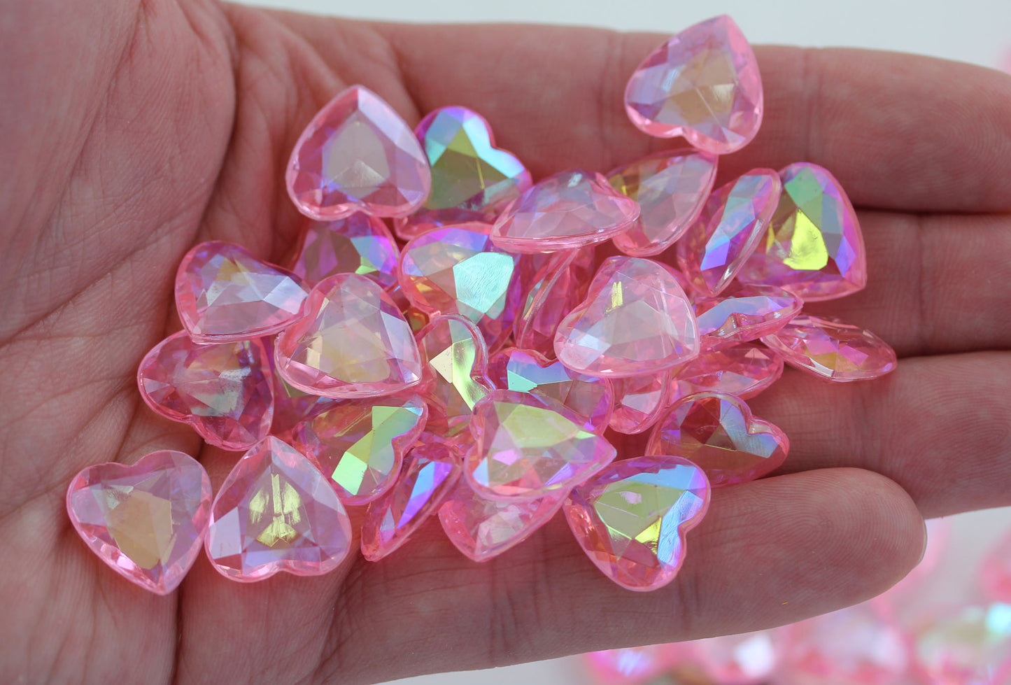 pink rose ab heart acrylic diamonds wedding plastic décor gems confetti table scatter aquarium jewels stones iridescent party stones special occasions bridal showers sparkling decorations vase fillers centerpieces dazzle accent floral arrangements point back gemstones allstarco diy crafts crafting