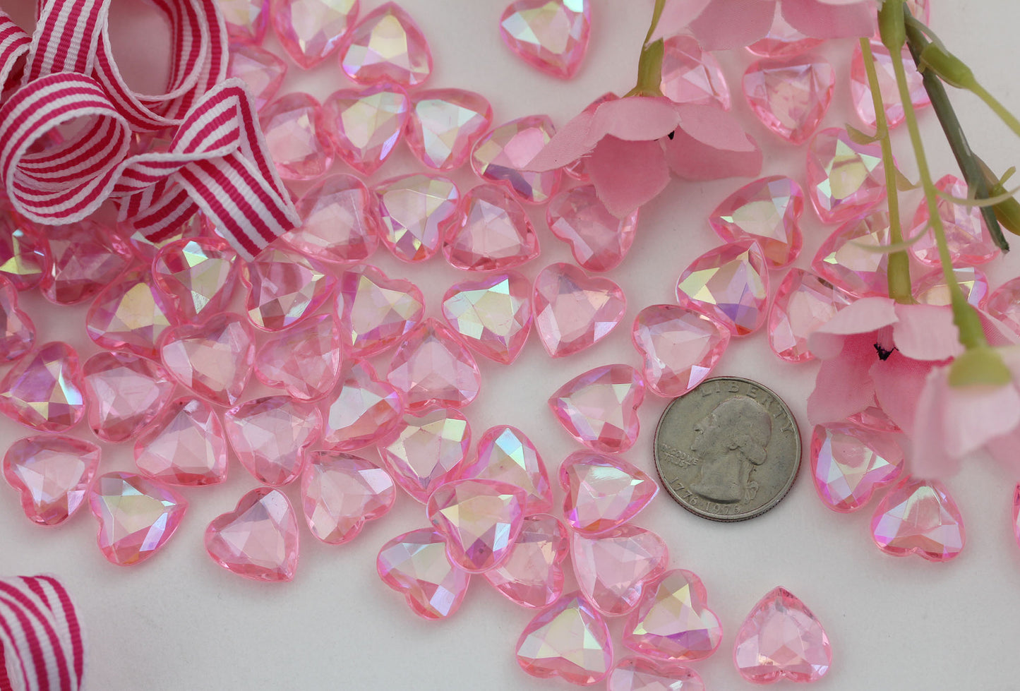 pink rose ab heart acrylic diamonds wedding plastic décor gems confetti table scatter aquarium jewels stones iridescent party stones special occasions bridal showers sparkling decorations vase fillers centerpieces dazzle accent floral arrangements point back gemstones allstarco diy crafts crafting