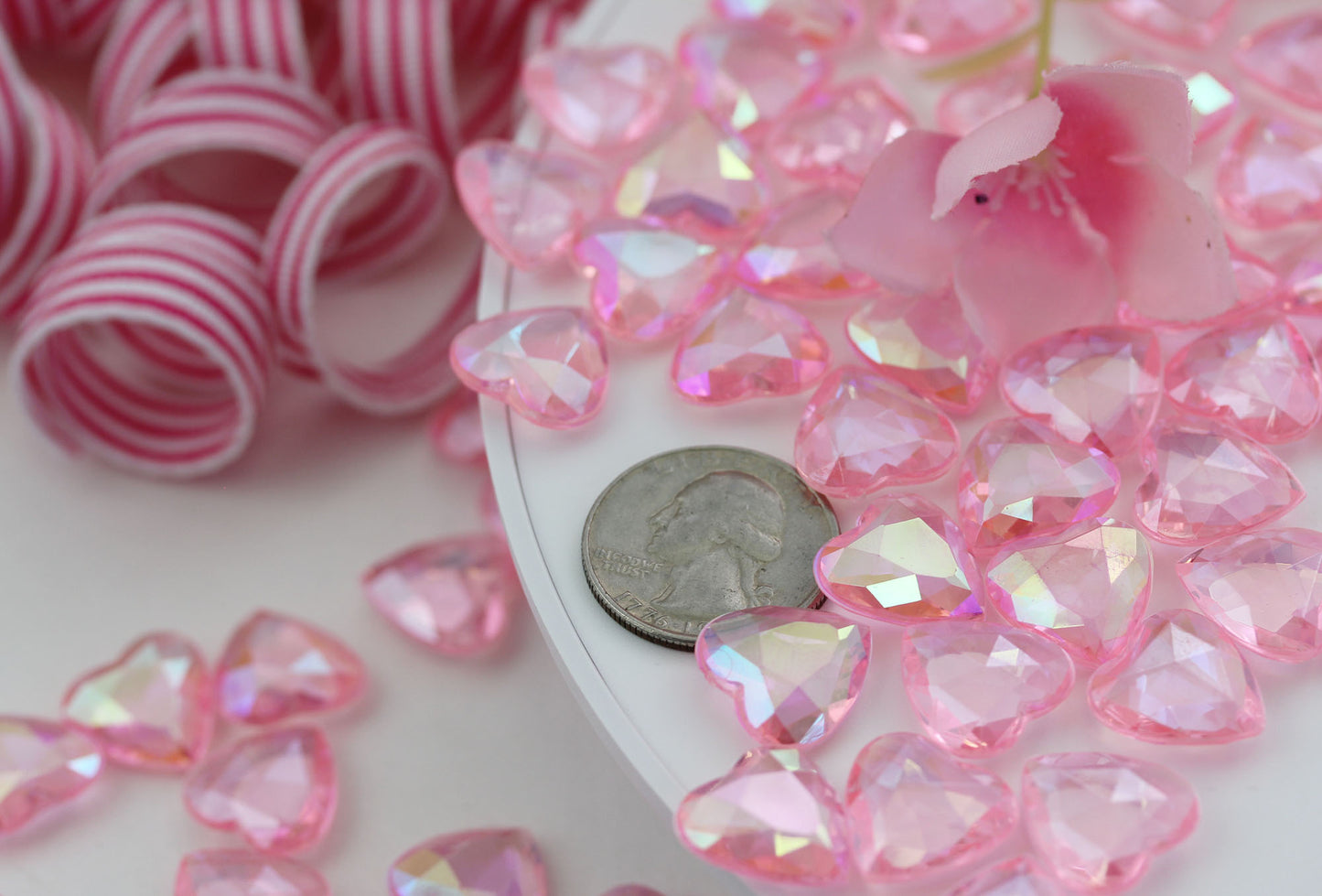 pink rose ab heart acrylic diamonds wedding plastic décor gems confetti table scatter aquarium jewels stones iridescent party stones special occasions bridal showers sparkling decorations vase fillers centerpieces dazzle accent floral arrangements point back gemstones allstarco diy crafts crafting