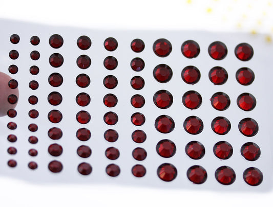 red ruby 3 sizes 4mm 6mm 8mm round sticky rhinestones stick on gems self adhesive jewels lead free  face stones party cosplay face gemstones rhinestones card making invitations body jewels skin phone craft embellishments with glue sparkle crafting scrapbooking diy peel and stick halloween birthday wedding shinny allstarco plastic sticky back jewels stickon stick-on rave jewels diy flat back