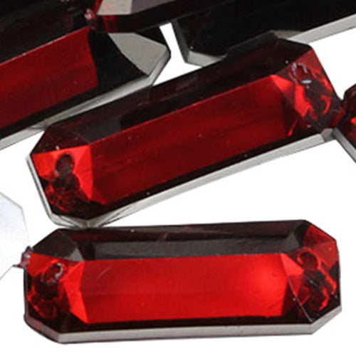 red ruby baguette rectangle rectangular flat back sew on sewing beads craft gems plastic rhinestones acrylic gemstones jewels with holes for clothing embellishments costume making cosplay diy garment prop making dress jewels for fabric crystals allstarco