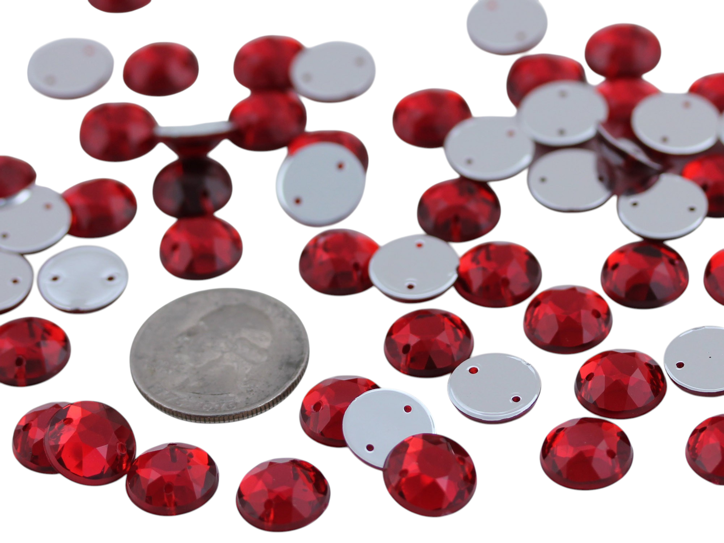 Strass à coudre, à dos plat, rubis rouge