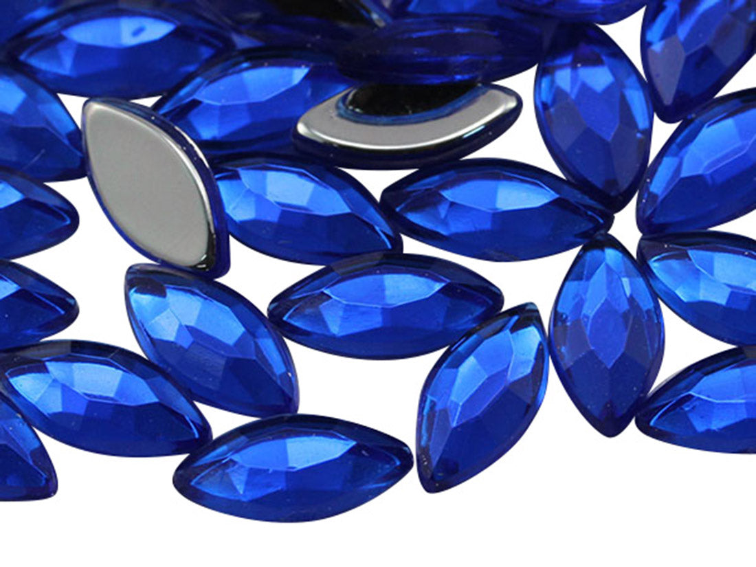 Gemmes de navette à dos plat saphir bleu