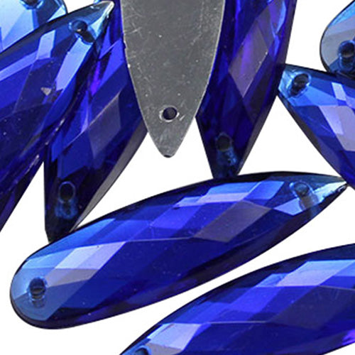Gemmes à coudre, à dos plat, goutte allongée de saphir bleu - 28 x 8 mm - 30 mcx