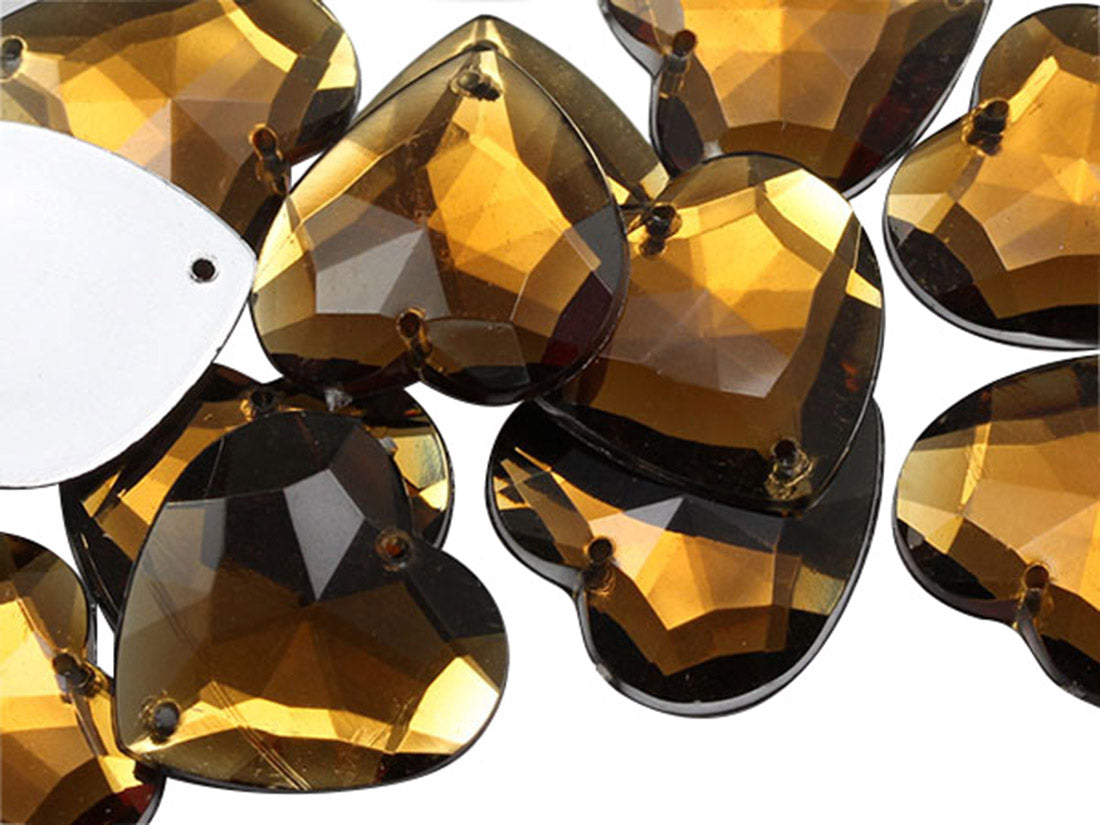 brown smokey topaz heart valetine's day love flat back sew on sewing beads craft gems plastic rhinestones acrylic gemstones jewels with holes for clothing embellishments costume making cosplay diy garment prop making dress jewels for fabric crystals allstarco