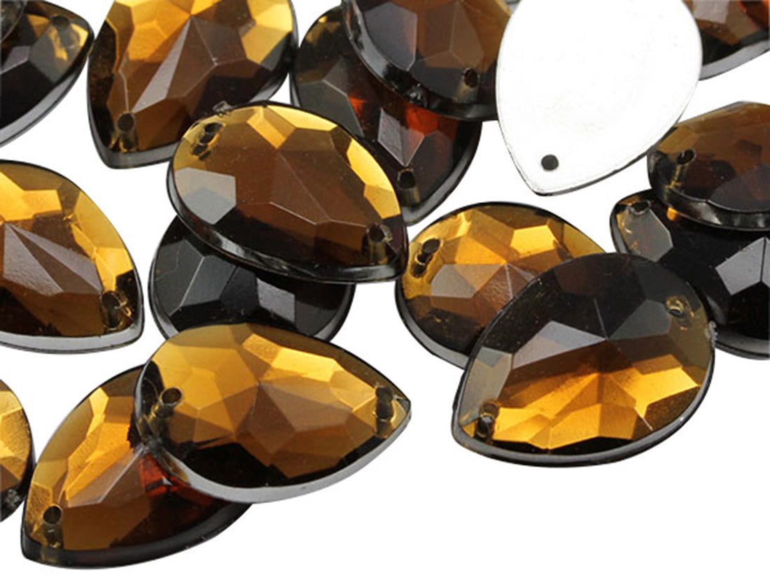 Gemas para coser en forma de lágrima de topacio ahumado marrón - 18 x 13 mm - 50 piezas