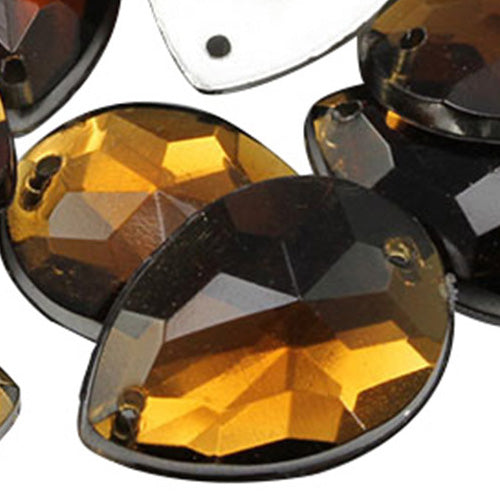 Gemas para coser en forma de lágrima de topacio ahumado marrón - 18 x 13 mm - 50 piezas