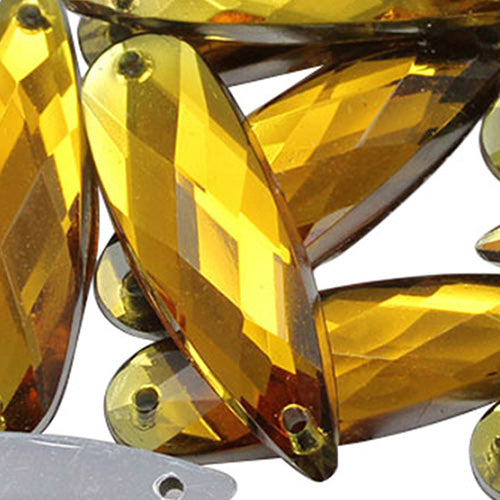Gemas para coser en forma de lágrima alargada de topacio dorado - 28 x 8 mm - 30 piezas