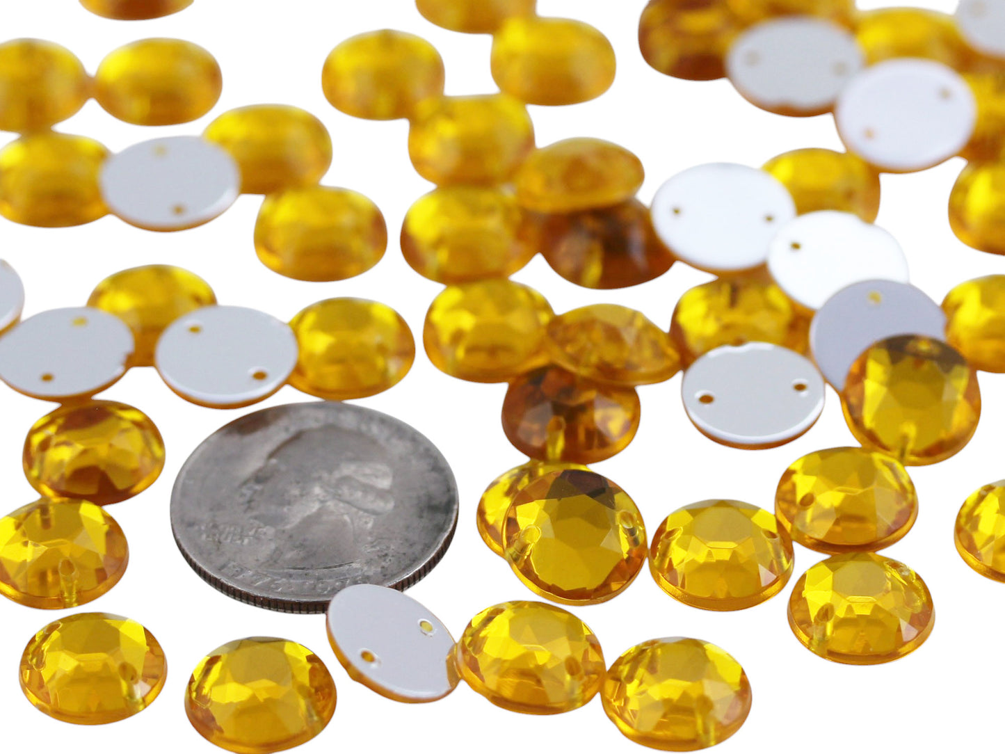 Strass à coudre, à dos plat, topaze dorée