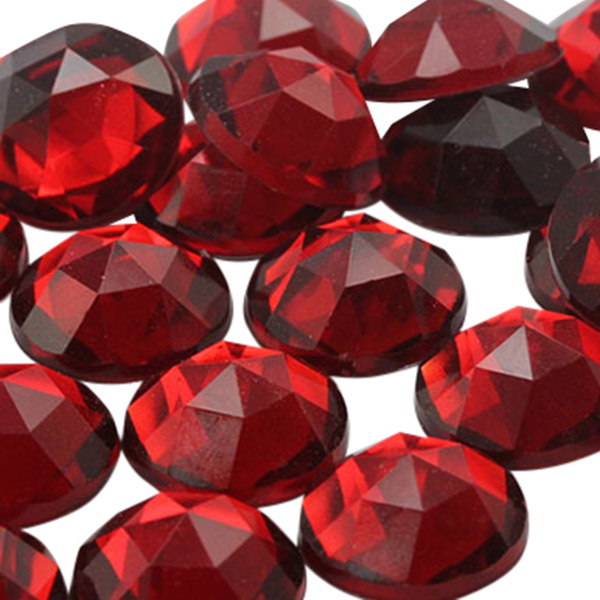 Allstarco 13mm Flat Back Round Acrylic Gems Pro Grade - 50 Pieces (Red Ruby .TM)