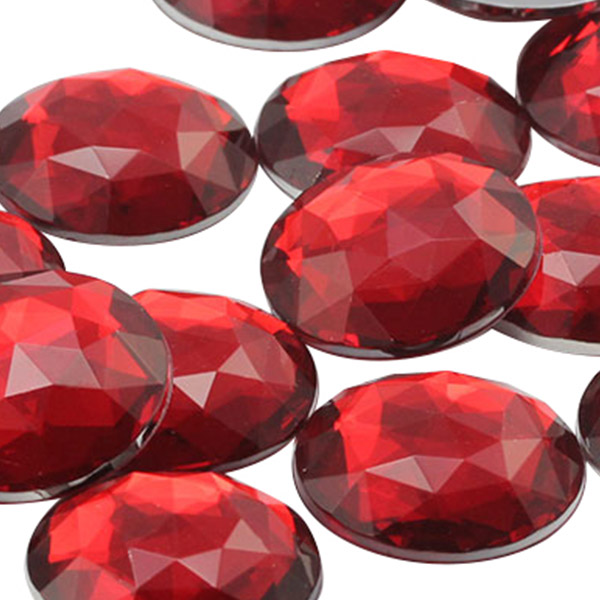 30mm Red Ruby H103 Flat Back Round Acrylic Gems High Quality Pro Grade - 12 Pieces